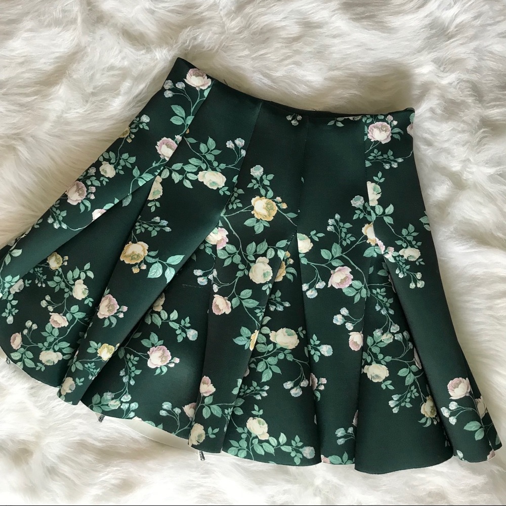 LC Lauren Conrad Runway Floral Skirt in Dark Green